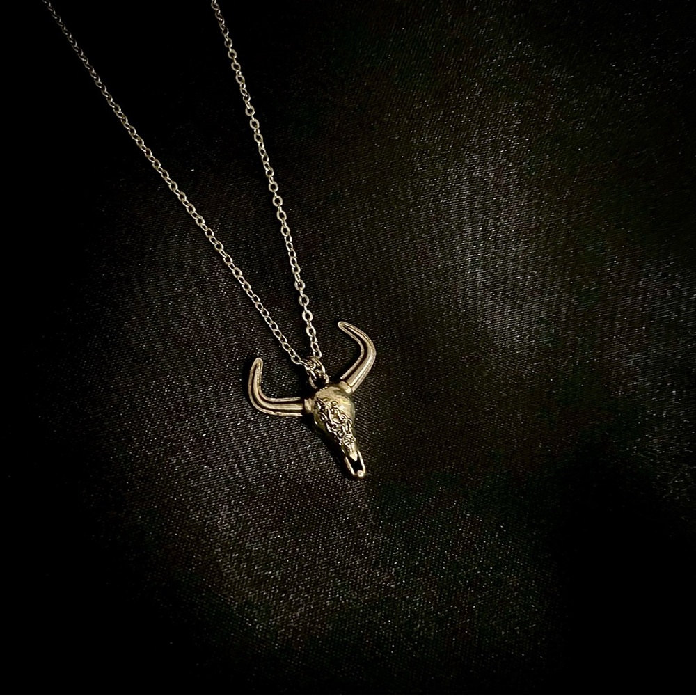 Handmade Silver Bull Skull Pendant Necklace